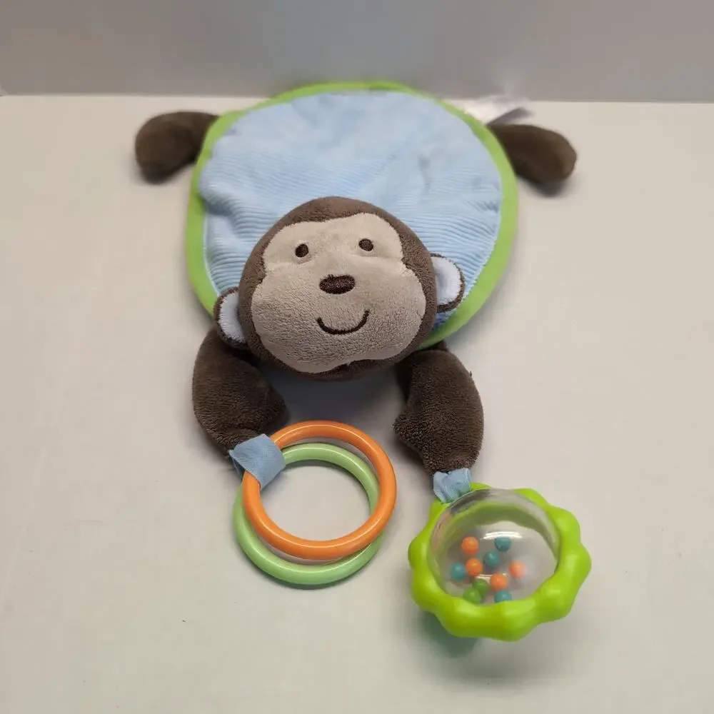 Carter's‎ Monkey Crib Toy Plush Baby Rattle Teether Hanging Blue Green Brown
